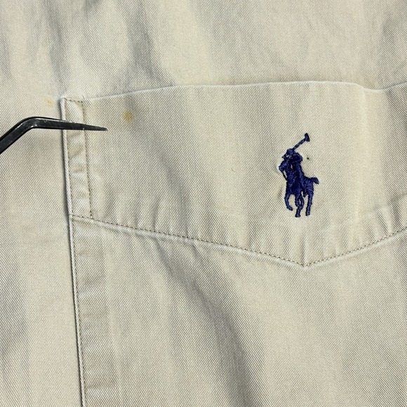 Vintage Polo‎ Ralph Lauren Shirt Men's 2XL Big Beige Button Up Camp Cotton 90s - Picture 10 of 12
